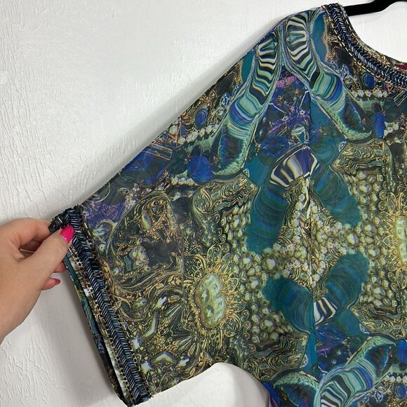 Ted Baker Kilop Beaded Embellished Sheer Kaftan Oversize Jewel Print Top Size 4 - Picture 2 of 10